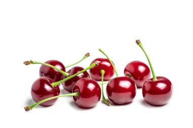 Cherry isolated. Cherries on white background. Sour cherry on white. Full depth of field