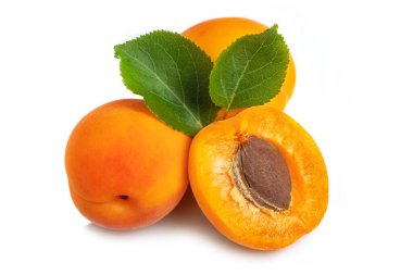 Beyaz arka plan üzerinde izole yaprak ile kayısı meyve