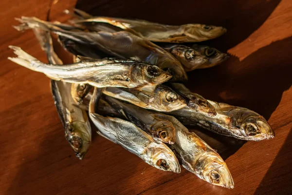 Dried Fish Beer Selective Focus Close — Stock Photo, Image