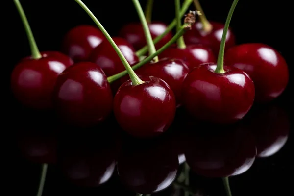 Red Ripe Fresh Cherries Drops Water Close Cherry Background Berry — Stock Photo, Image