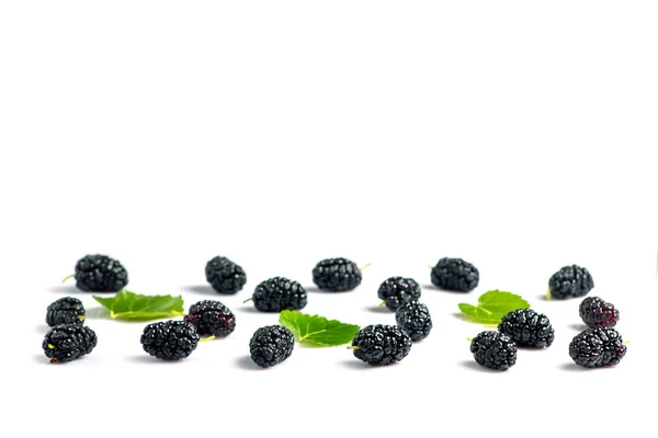Mulberry Fruits Green Leaves Isolated White Background —  Fotos de Stock