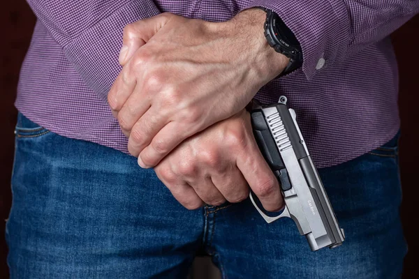 Man Holding Pistol Hand Front — Stock Photo, Image