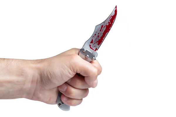 Kéz Kezében Egy Véres Kés Egy Nagy Véres Kés Véres — Stock Fotó
