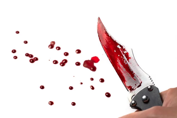 Kéz Kezében Egy Véres Kés Egy Nagy Véres Kés Véres — Stock Fotó