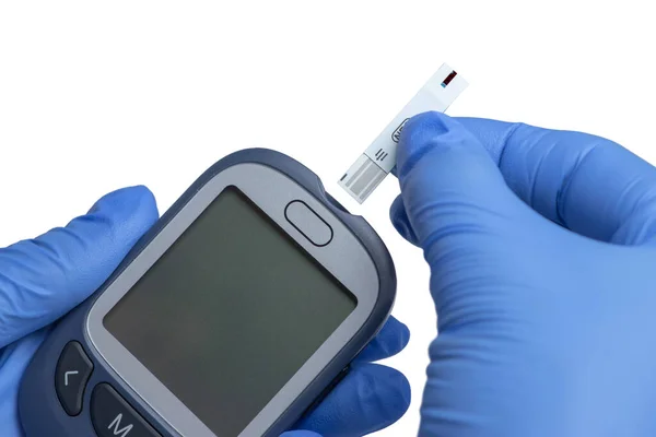 Doctor Measuring Glucose Test Level Monitors Controls High Blood Sugar — Stock Photo, Image
