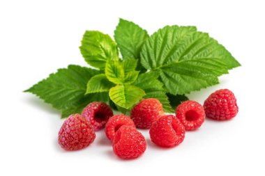 Yapraklı ahududu. Ahududu beyaz arkaplanda izole edildi