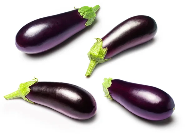 Collection Aubergines Fraîches Isolées Sur Fond Blanc — Photo