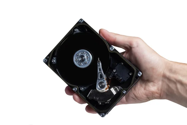 Otevřít Hdd Ruce Bílém Pozadí Zavřít — Stock fotografie