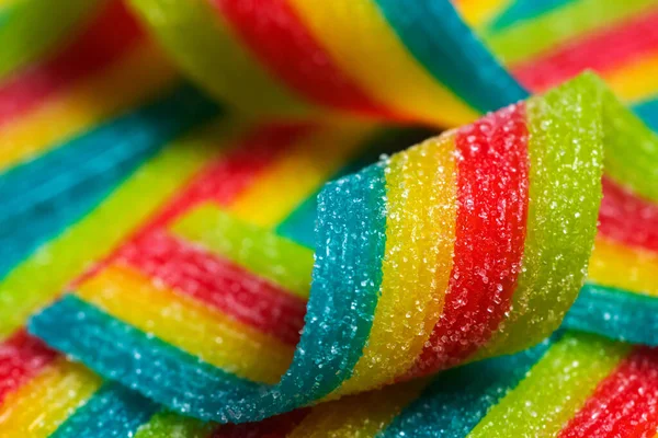 Colorful Jelly Candies Strips Sugar Sprinkles Sour Flavored Rainbow Candy — Stock Photo, Image