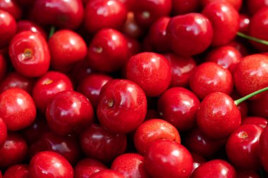 Makro fotoğraf taze kiraz. Stok fotoğraf arkaplanı tatlı kiraz.