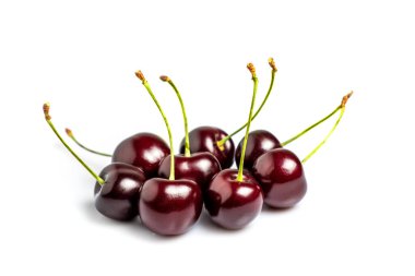 Fresh black sweet cherry fruit on white background