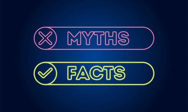 Myths Facts Neon Text Vector Dalam Bahasa Inggris Mitos Fakta - Stok Vektor