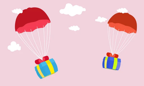 Concept Livraison Avec Conception Parachute Plat Coffret Cadeau Volant Sur — Image vectorielle