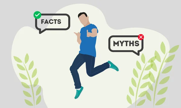 Mitos Dan Fakta Vektor Ilustrasi Akurasi Informasi Dalam Konsep Orang - Stok Vektor
