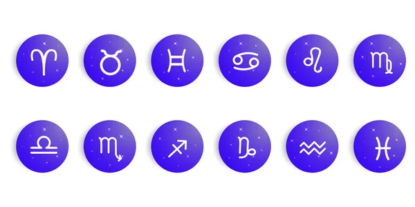 Horoskop Astrologie Linie Stilisierten Symbolsatz Satz Und Sammlung Von Tierkreiszeichen — Stockvektor