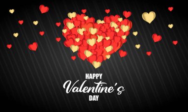 Happy Valentine's Day banner. alentines Day greeting card template with typography text happy valentine`s day gold and red heart. Vector illustration