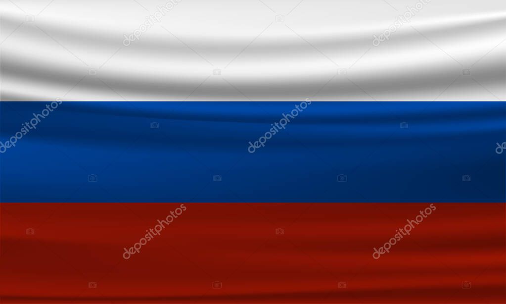 Russia flag. Isolated national flag of Russia. Waving flag of the Russian Federation. Fluttering textile flag. Tricolor.