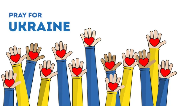 Ukrayna için dua edin. Eller bayrak Ukrayna tasarımı ile kalbini tutun.