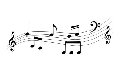 Music notes  black signs vector set. Isolated music note icons on white background. Music note symbols with treble clef. Vector illustration