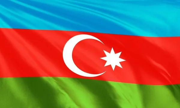 Великий Азербайджанський Прапор Махає Вітром Азербайджанський Прапор — стокове фото