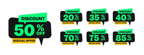 Sale Discount Set Product Emblem Percentage Sell Clearance Sticker Badge — Stok Vektör