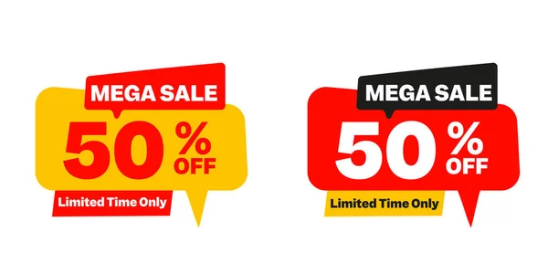 Label Template Mega Sale Button Shop Now Vector Flat Illustrations — Stok Vektör