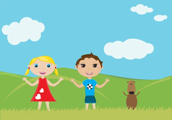 Happy kids with cute dog