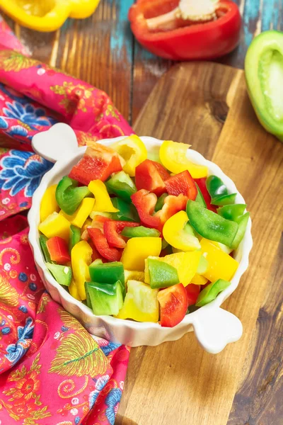 Colored Peppers mixed and chopped up — Stock Photo, Image
