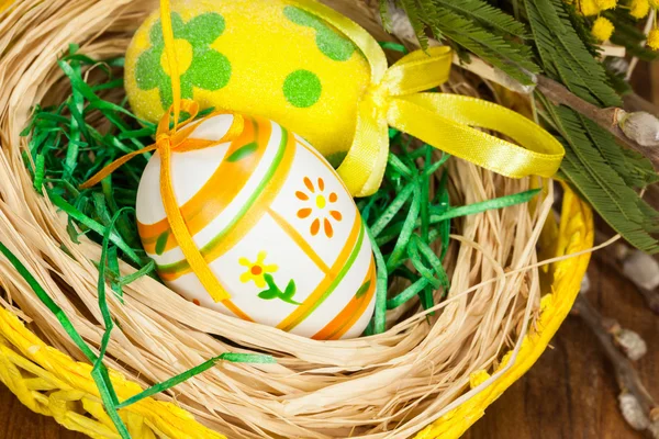Easter eggs  in the basket — Stock Photo, Image