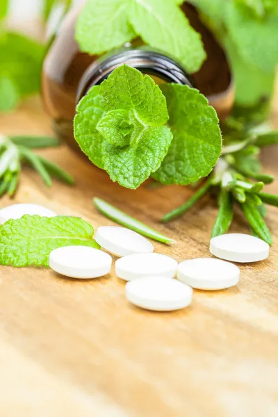 Alternative Medizin mit pflanzlichen und homöopathischen Pillen — Stockfoto