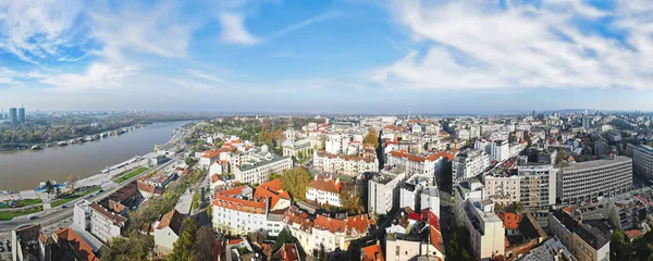 Městské Panorama Mlhavém Ránu Bělehrad Srbsko Panorama Starého Nového Bělehradu — Stock fotografie