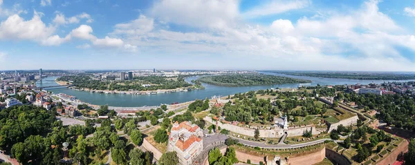 Panorama Aéreo Belgrado Capital Serbia Con Parque Kalemegdan Desembocadura Del Imagen De Stock