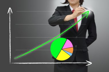 iş kadını büyüyen yeşil grafik çizim