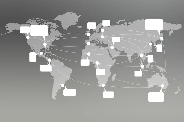 Mappa del mondo grigio con social network — Foto Stock
