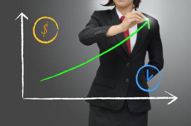 iş kadını büyüyen yeşil grafik çizim