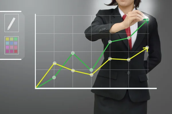 Business woman drawing growing green graph — Stock Photo, Image