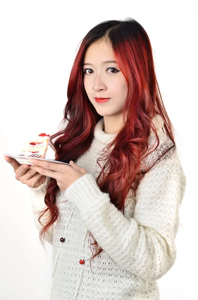Asiatische Frauen rote lange Haare in moderner Mode — Stockfoto