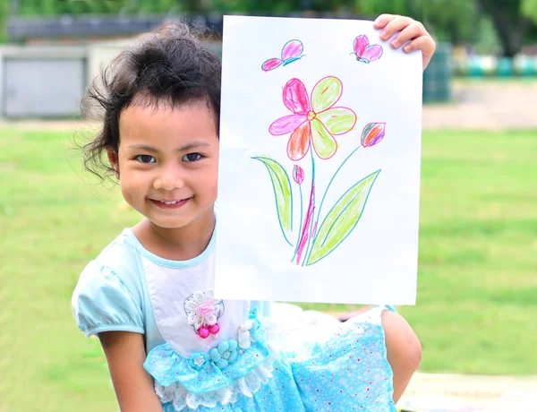 Going back to school : girl show the art in smiley face — Stock Photo, Image