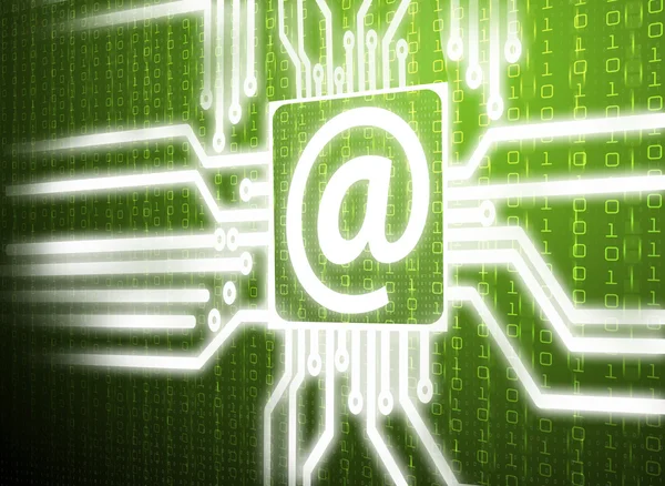 Dirección de correo electrónico del circuito LCD en fondo de pantalla verde — Foto de Stock