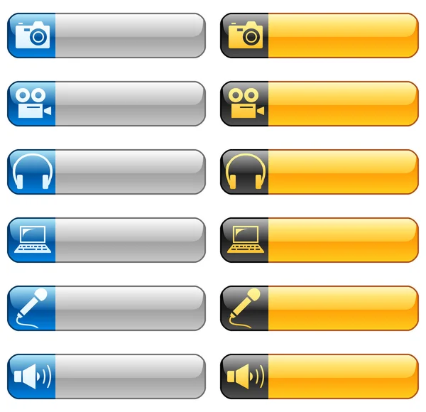 Baner przyciski z ikonami multimedialnych — Wektor stockowy