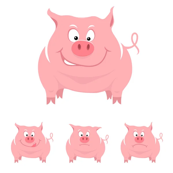 Divertente maiale dei cartoni animati con varie emozioni — Vettoriale Stock