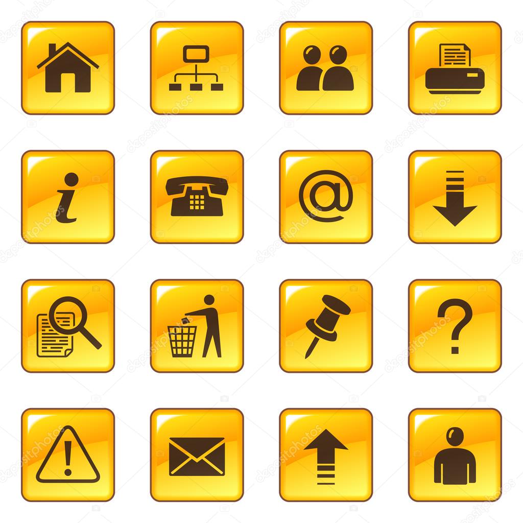 Web icons on yellow glossy buttons