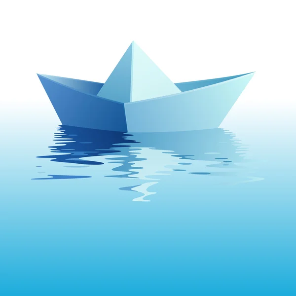 Paper origami schip op het azuurblauwe water — Stockvector