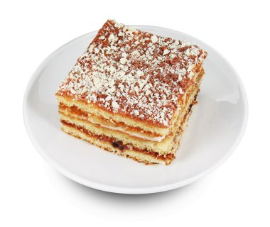 Beyaz tabakta bir parça kek