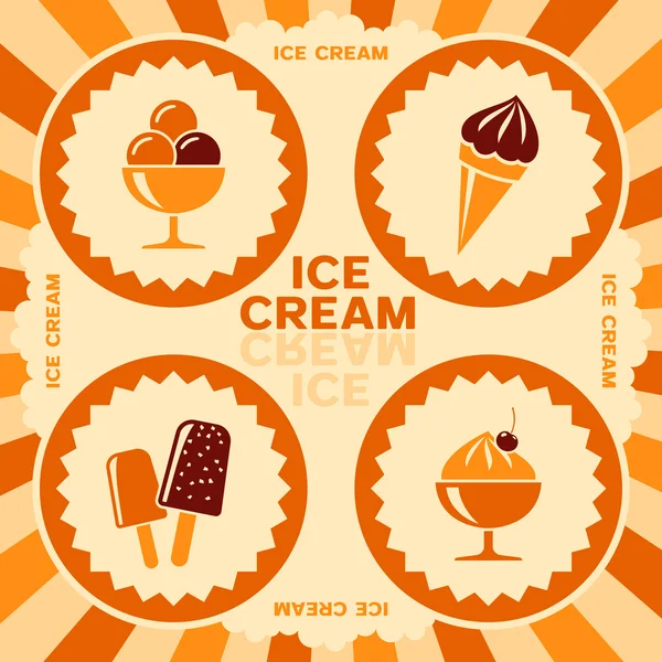 Diseño de la etiqueta de helado con iconos de color — Vector de stock