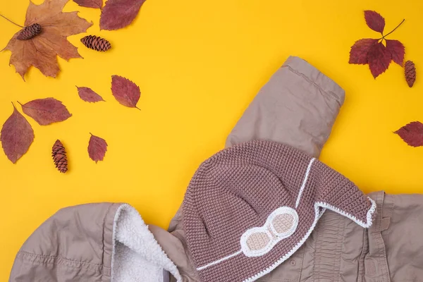 Modische Kinderkleidung Braunes Sweatshirt Und Hut Outfit Für Einen Kleinen — Stockfoto