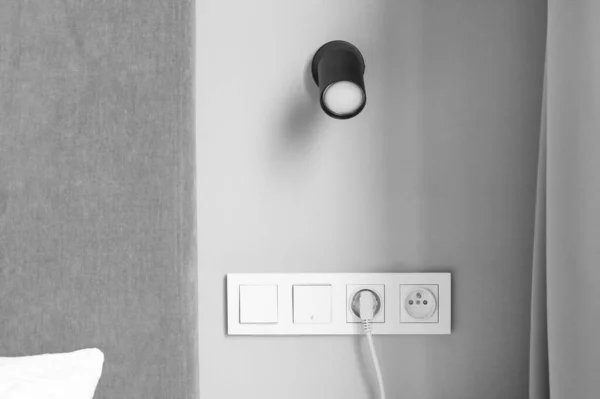 Sockets Next Bed Switches Sockets Electrical Planning Convenient Euro Sockets — 스톡 사진