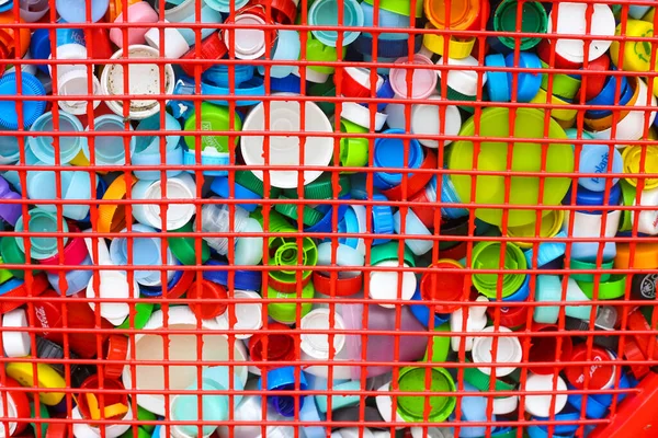 Plastic Bottle Caps Background Cap Material Recyclable Remove Lids Plastic — Fotografia de Stock
