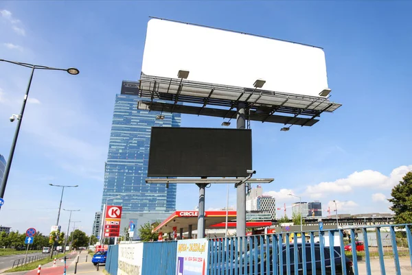 Warszaw Poland August 2022 Large Billboard Backdrop Glass Buildings Big — 스톡 사진