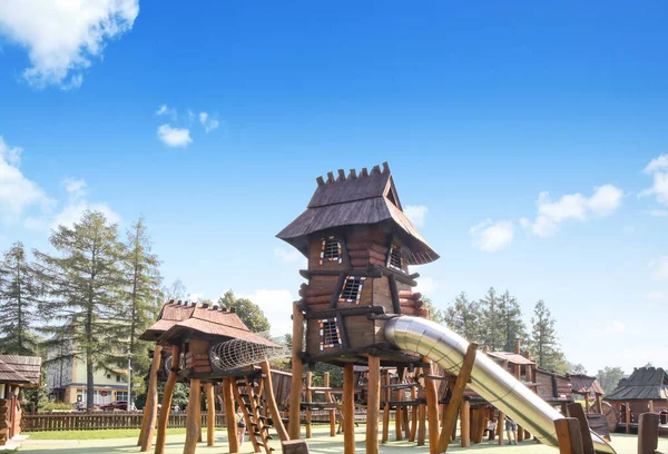 fully wooden playground. ecological material, naturalness